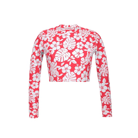 NWT Rio de Sol Top Pua Hibiscus Reef Tropical Floral Long Sleeve Swim Coverup S